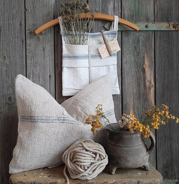 RAR ! KISSENHÜLLE aus antiken handgewebten Getreidesackleinen*Leinensack...schönes Leinenkissen*Farmhouse Kissen*vintage Kissen*Bauernkissen