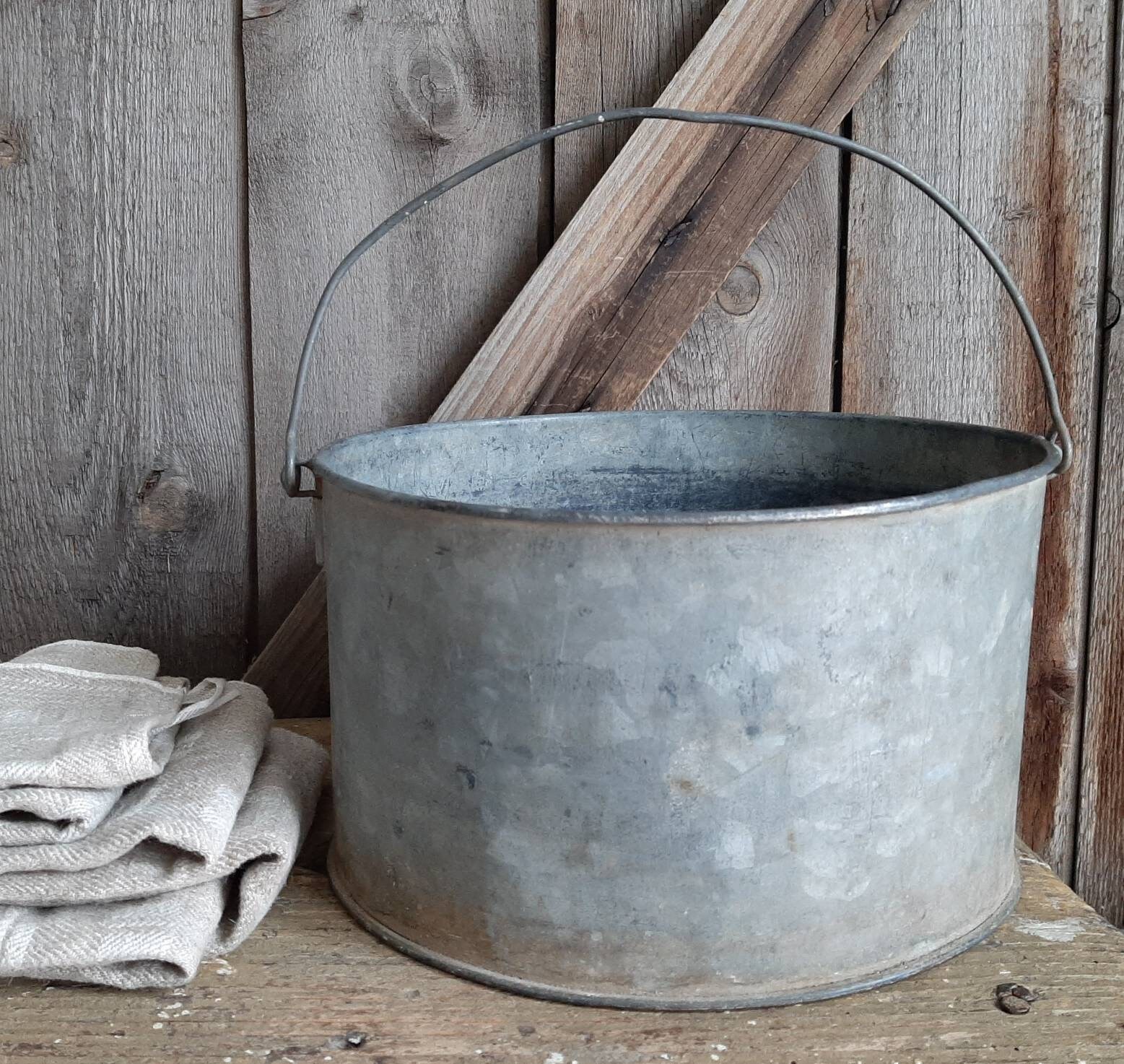 Ancien Seau à Méné Galvanisé Vintage - Métal - Pêche En Eau Douce - USA
