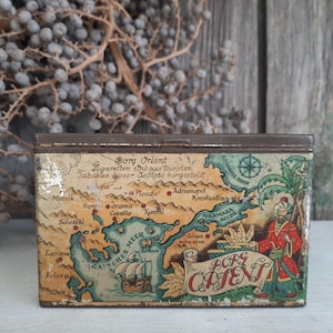 RARO! antica SCATOLA PER SIGARETTE di Borg Orient Cigarettes...scatola di latta litografata