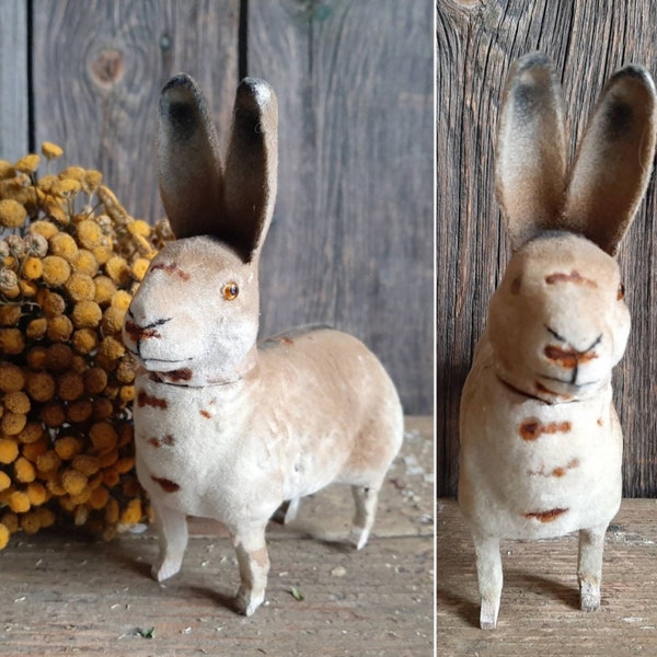.RAR! antique EASTER BUNNY*CANDY CONTAINER*Cardboard mache Easter Bunny*Pappeeaster Bunny ... antique Easter decoration
