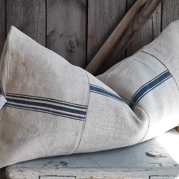 RARE! hand-woven LINEN PILLOW*GRAIN BAG Pillow*Farmer's Linen Pillow*Sack Pillow*Straw Bag Pillow*Grain Bag Pillow*Antique Linen Pillow