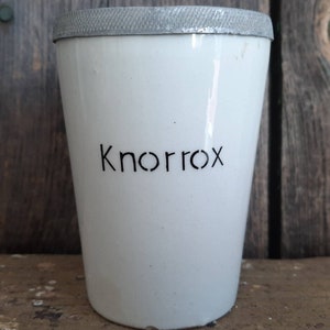 RARE antique KNORROX STORAGE VESSEL for stirring beef broth made of porcelain / iron stone image 3