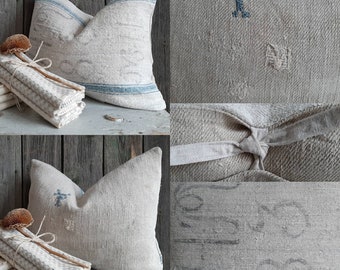 RARE! made of ANTIQUE LINEN : PILLOWS*Linen pillows*Farmhouse pillows*Farmer's linen pillows made of grain bag*Grain bag Linen... Manual work