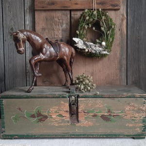 RARE! antique & hand-painted small chest*WOODEN CHEST*Farmer&#39;s chest
