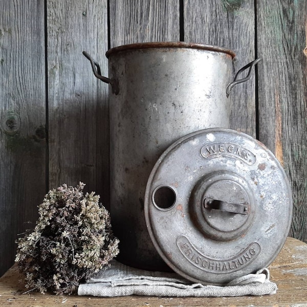 RARO ! antico vaso di zinco WECK*antico vaso di zinco*antico vaso di risveglio può essere utilizzato anche come antico vaso per piante*vaso di fiori*antica fioriera
