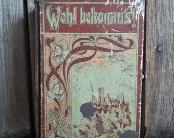 RARE! antique TIN BOX*Art Nouveau TIN BOX: book... from Art Nouveau around 1900