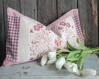 .RAR! beautiful PILLOW*Farmhouse pillow*Farmhouse pillow*Cotton & linen pillow ... Handmade*Size : 56 x 28,5 cm