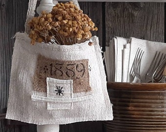 de tela de saco ANTI-PEQUEÑO*de grano: BOLSA DE LINO pequeña*bolsillo de pared*bolsa para utensilios hecha de tela de saco de grano tejida a mano