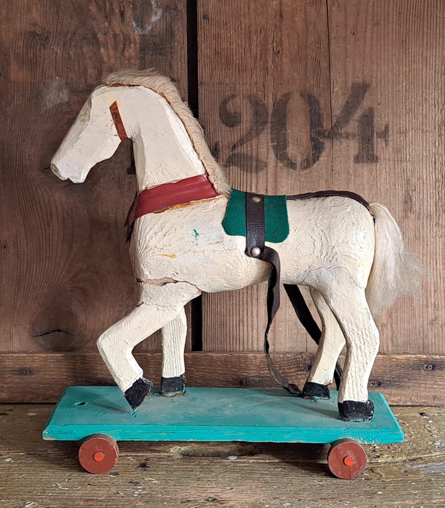 Jouet Ancien Cheval à Roulettes - Années 60 - Déco Enfantine Rétro