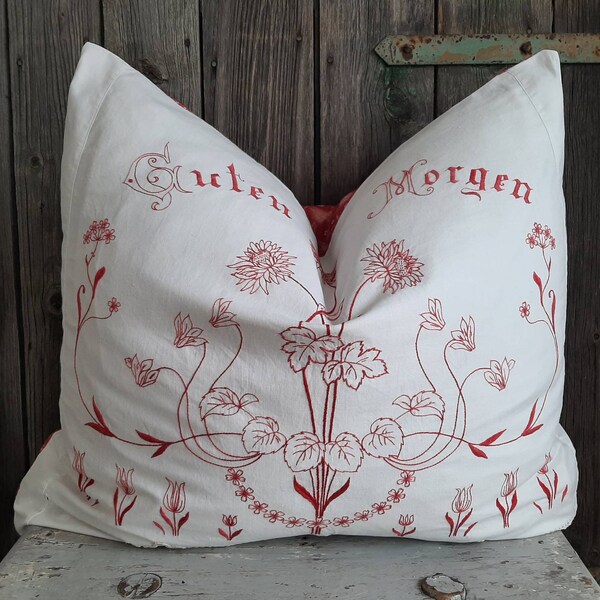 .RAR! PILLOW*Kitchen Pillow*Farmhouse Pillow*Farmhouse Pillow with Hand-Embroidered Saying: Good Morning & Flower Decor ... Manual work