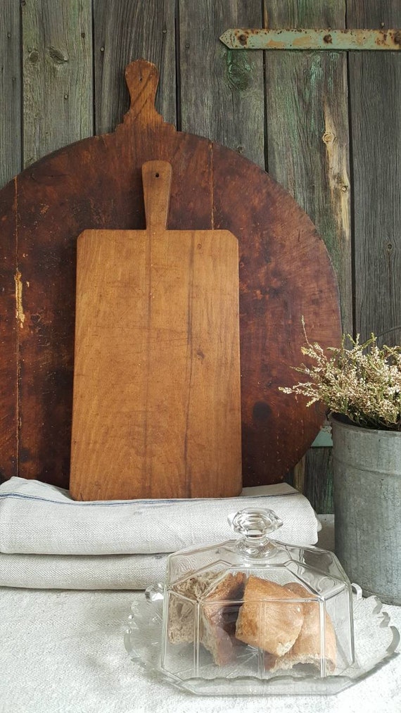 vintage wood kitchen cutting board, big old wooden bread board