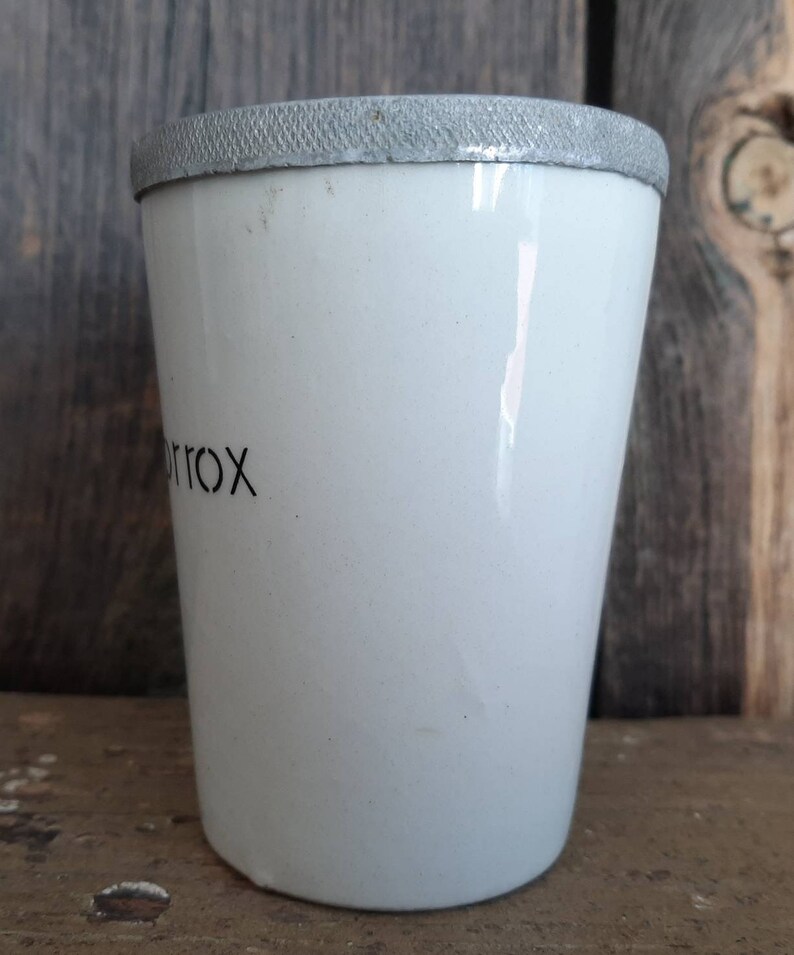 RARE antique KNORROX STORAGE VESSEL for stirring beef broth made of porcelain / iron stone image 5