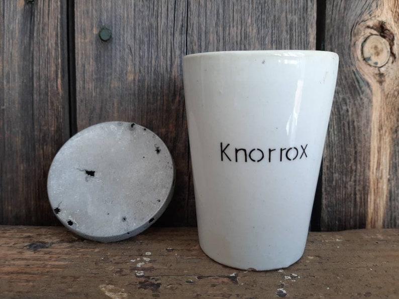 RARE antique KNORROX STORAGE VESSEL for stirring beef broth made of porcelain / iron stone image 9