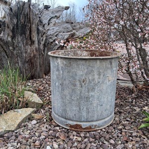 Antique, rustic, small zinc pot/tin container, beautiful as a planter/flower pot/planter for antique garden and farmhouse decor