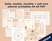 Daily planner weekly planner monthly planner, selfcare journal, wellbeing planner wellness, printable A4 A5 anxiety colour block starter