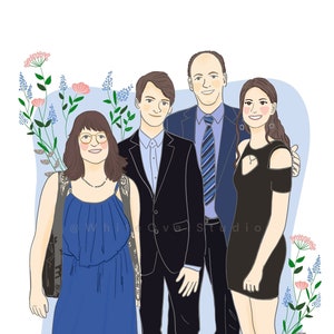 Custom family portrait, Custom illustration, Personalized portrait, personalized gift, pet portrait, house portrait, vehicle portrait