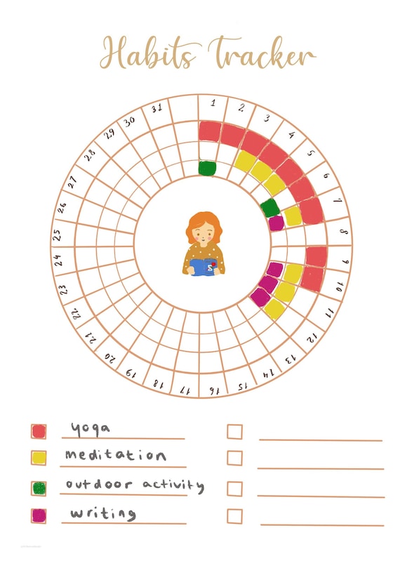 Circular Habit Tracker Journal: Wellness Selfcare Planner (PDF Download)