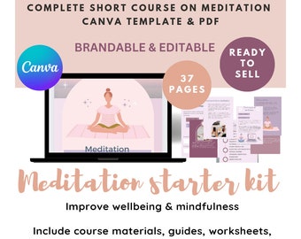 Meditatie-startpakket: 37 pagina's canva-sjabloon, PLR-cursus (digitale download)