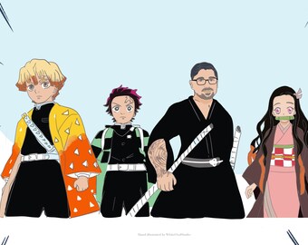 Anime manga custom portrait, demon slayer anime art, anime gift, commissioned art, personalised unique gift, gift for gamer, gift for bf