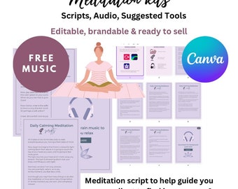 Meditation Script, Meditation guide, wellbeing journal, selfcare guide, yoga coaching, canvas digital plr, manifest coach, done for you