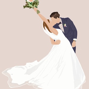 Aangepast gezichtsloos portret, aangepaste illustratie, portret van een stel, trouwfoto tot kunst, gepersonaliseerd cadeau, aangepaste loting, vaderdag, moeders