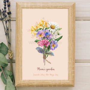 Personalized birth month flower gift for grandma present for mom,  Christmas gift for grandparents watercolour flower custom birthflower