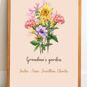 Custom Mother’s Day gift, family birth month flower gift for grandma, mom, watercolour flowers, Nana gift Mother’s Day,personalised mom gift