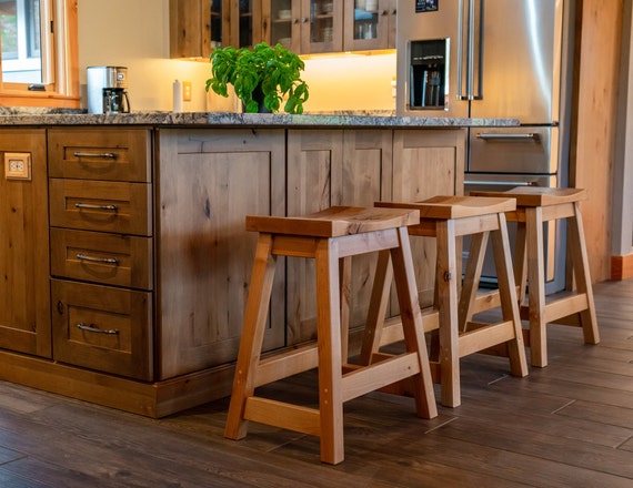 Stillwater Hardwood Saddle Seat Barstool Counter Stool No Assembly Required Free Shipping Knotty Alder Solid Wood Etsy