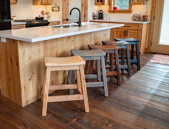Bitterroot Rustic Wooden Bar Stool Saddle Seat Farmhouse Chair Kitchen Stool Custom Colors Available Free Color Samples Etsy