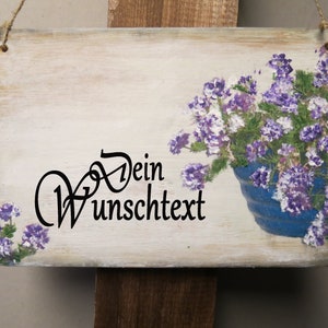 Door sign - wood with desired text - flower pot