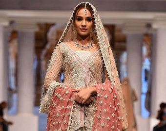 Pakistani Wedding Gown, Pakistani Wedding Dress, Handmade wedding Gown, Nikah Dress, Long Sleeves Wedding Gown, Ball Gown, Wedding Gown