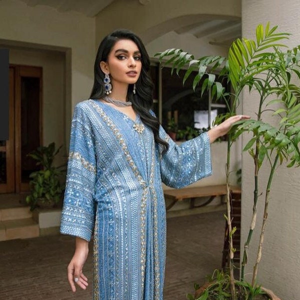 Pakistanische indische Frauen-Party-Kleider, Fancy Kaftan, Benutzerdefinierte Nähen, Chiffon Kaftan, auf Bestellung US UK CA