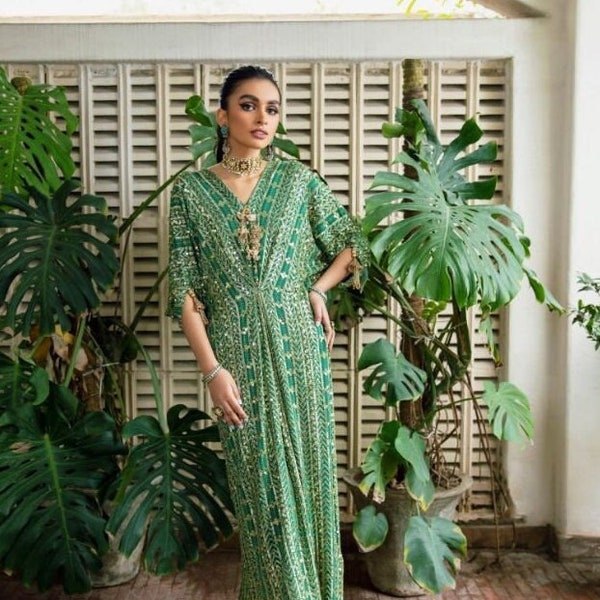 Pakistani  Women Party Dresses, Fancy Kaftan, Custom Stitching, Chiffon Kaftan, Made to order, US, UK, CA