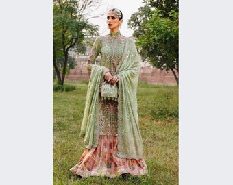 Neueste Pakistanische Hochzeitskleider Stickerei Kleidung Indisches Kleid Maxi Gehrock Sammlung Eid Style Anzug Salwar Kameez Benutzerdefinierte genäht US UK