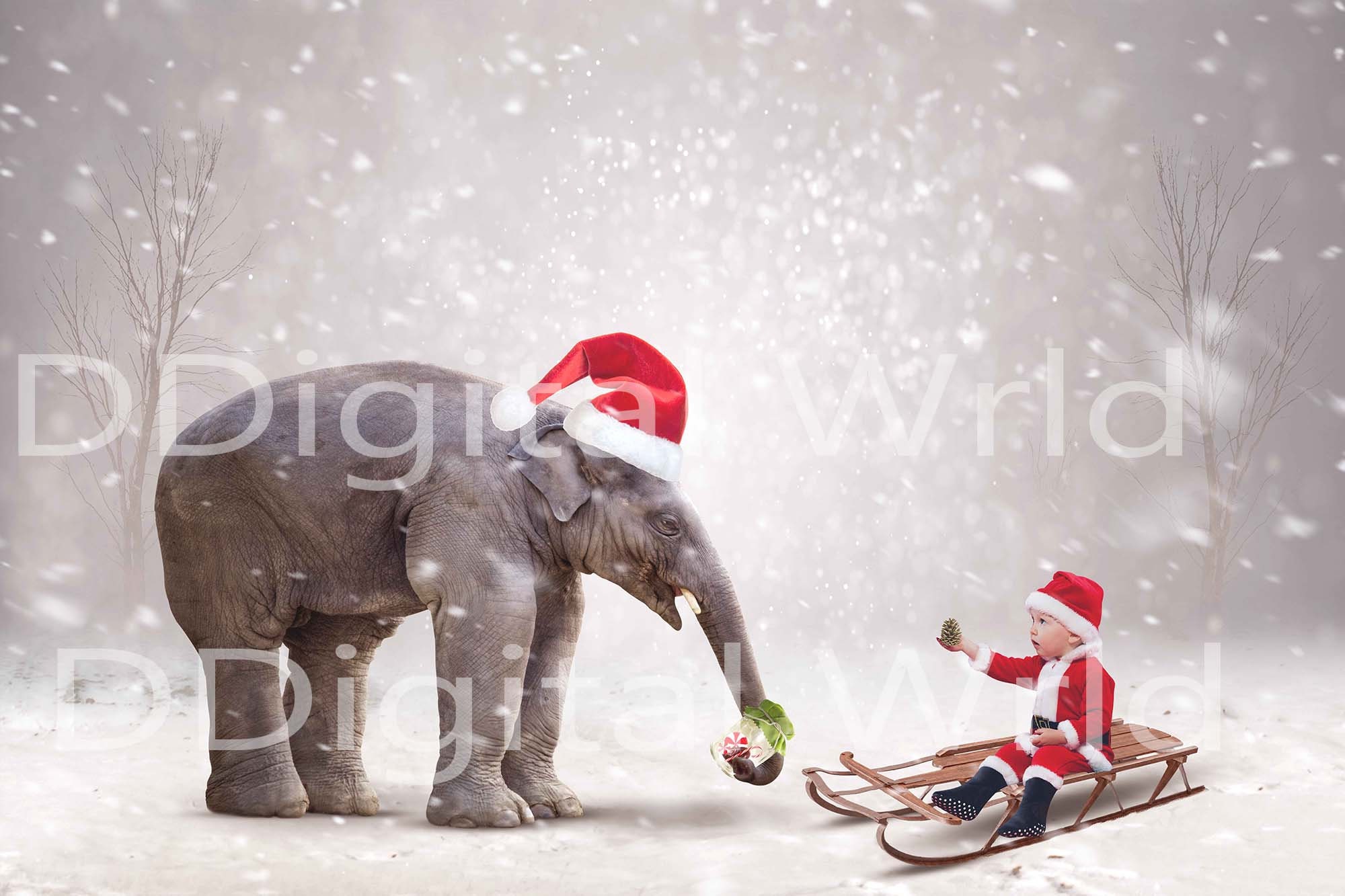 Christmas Digital Backdrop Elephant Digital Backdrop | Etsy