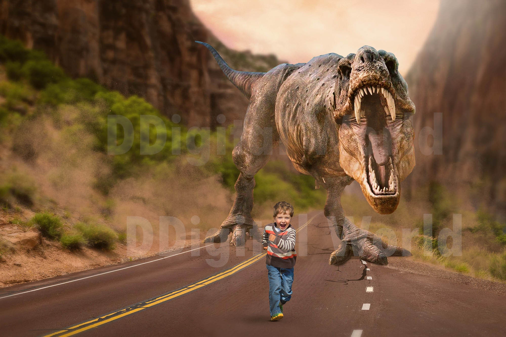 Dinosaur Digital Background Chasing Dinosaurs Backdrop Scary Etsy UK