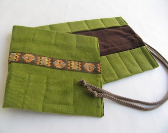 Pencil Case Roll Case Cord Green Indian 32