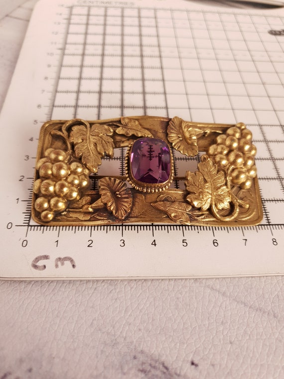 Antique Sash Pin Ornate Brass With Simulated Amet… - image 5
