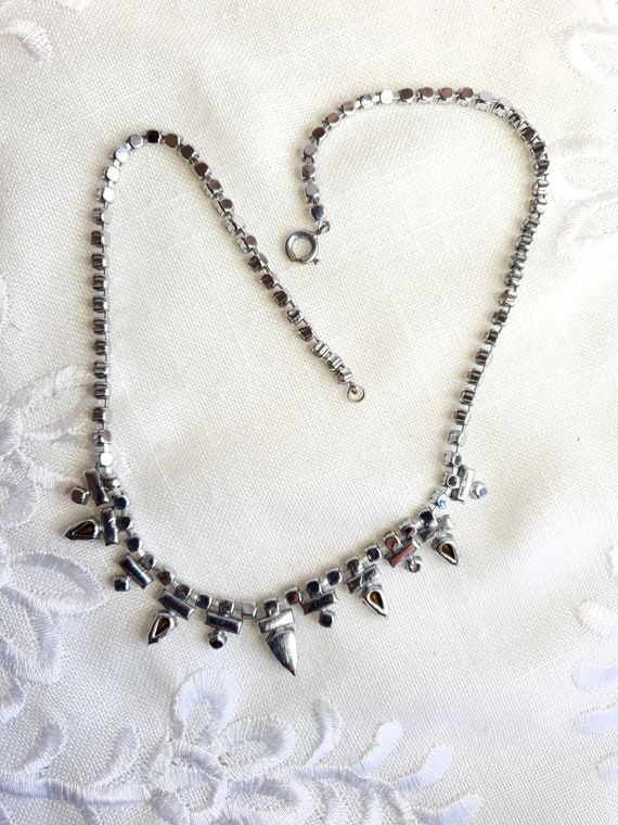 Vintage Sparkly Necklace Baguette & Pear Shaped D… - image 3