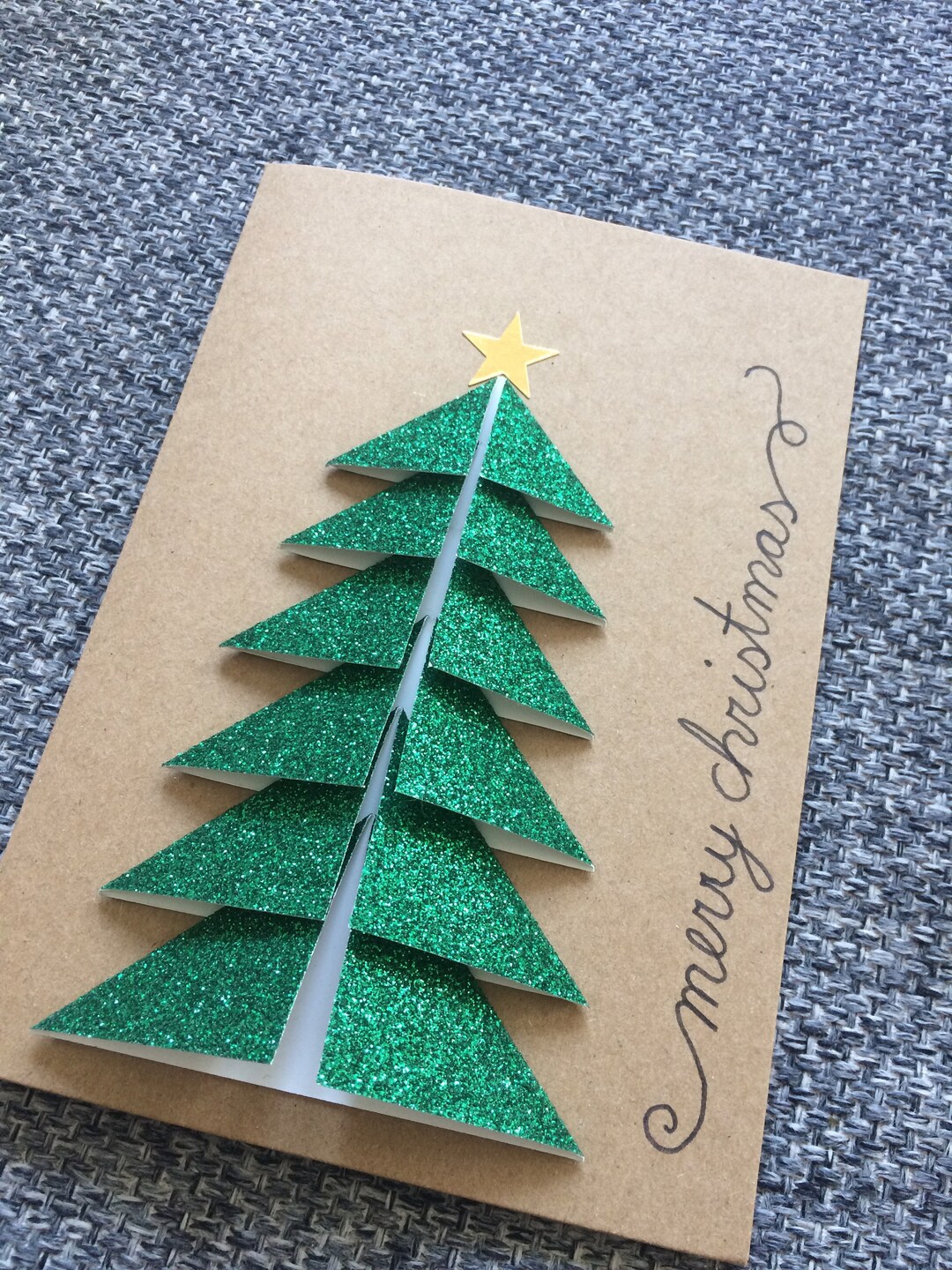 Handgemachte Weihnachtskarte mit glitzerndem Tannenbaum Etsy.de