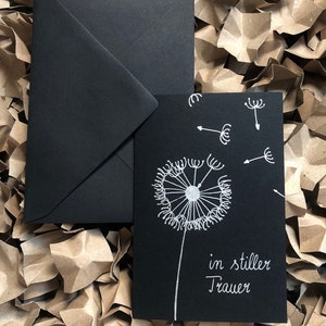 handgemachte Kondolenzkarte mit Pusteblume schwarz