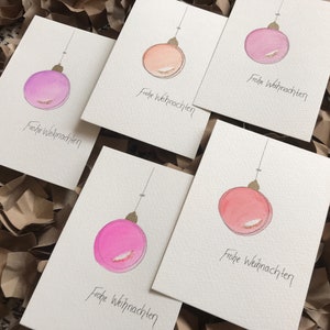 5er Set handgemachte aquarell Weihnachtskarten Rottöne
