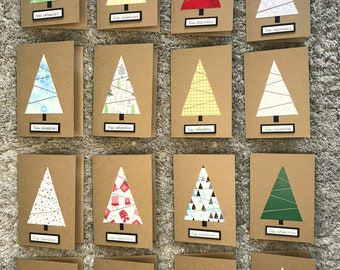 handgemachte Weihnachtskarte Tannenbaum auf Kraftpapier