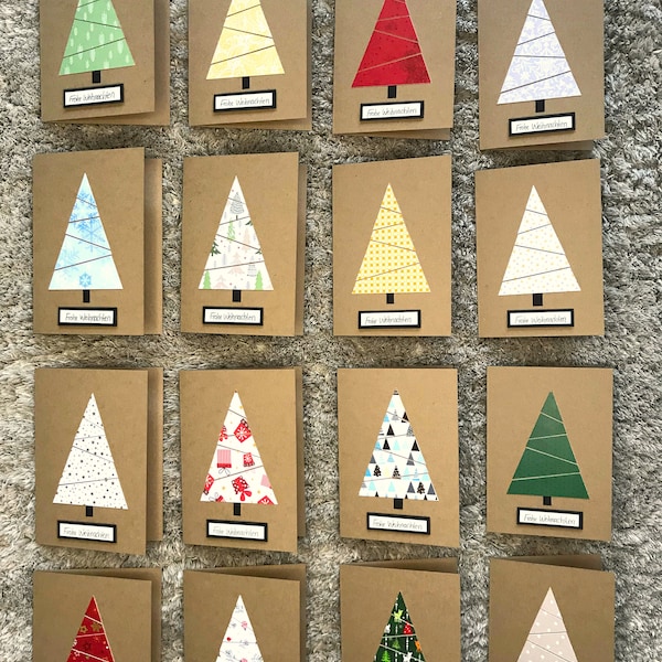 handgemachte Weihnachtskarte Tannenbaum auf Kraftpapier