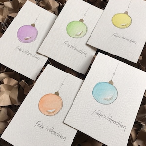 5er Set handgemachte aquarell Weihnachtskarten bunt