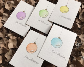 5er Set handgemachte aquarell Weihnachtskarten bunt