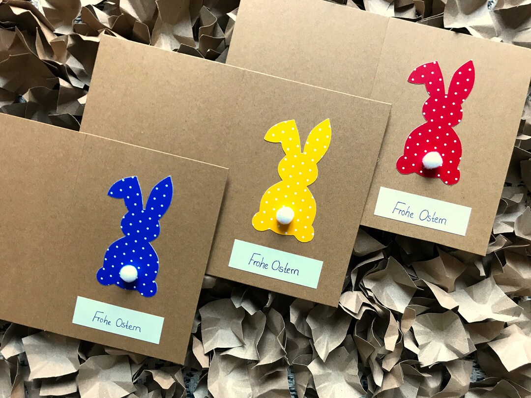 Easter Cards Set of 3 Handmade Easter Bunny Happy Easter Kraft Paper - Etsy