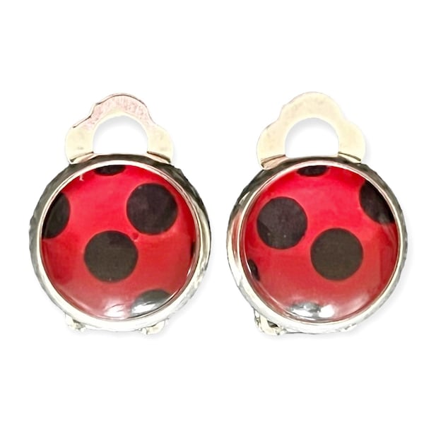 Earrings ladybug silver red black Ladybug clip-on earrings earrings stud earrings cabochon earstuds