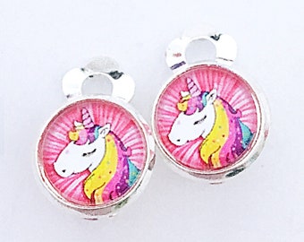 Einhorn Ohrclips / Ohrringe Cabochon 10mm unicorn clip-on earrings Ohrstecker