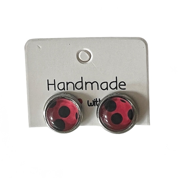 Mini clips d'oreilles coccinelle argent rouge noir boucles d'oreilles clips coccinelle